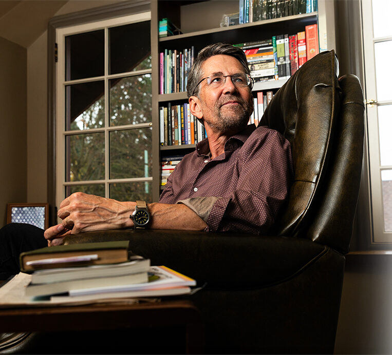 Jess Walter in his Spokane writing studio.