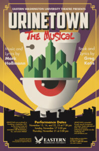 Playbill for Urinetown the Musical with performance dates listed