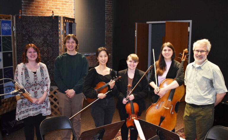 EWU students and Jonathan Middleton at the KSPS studio.