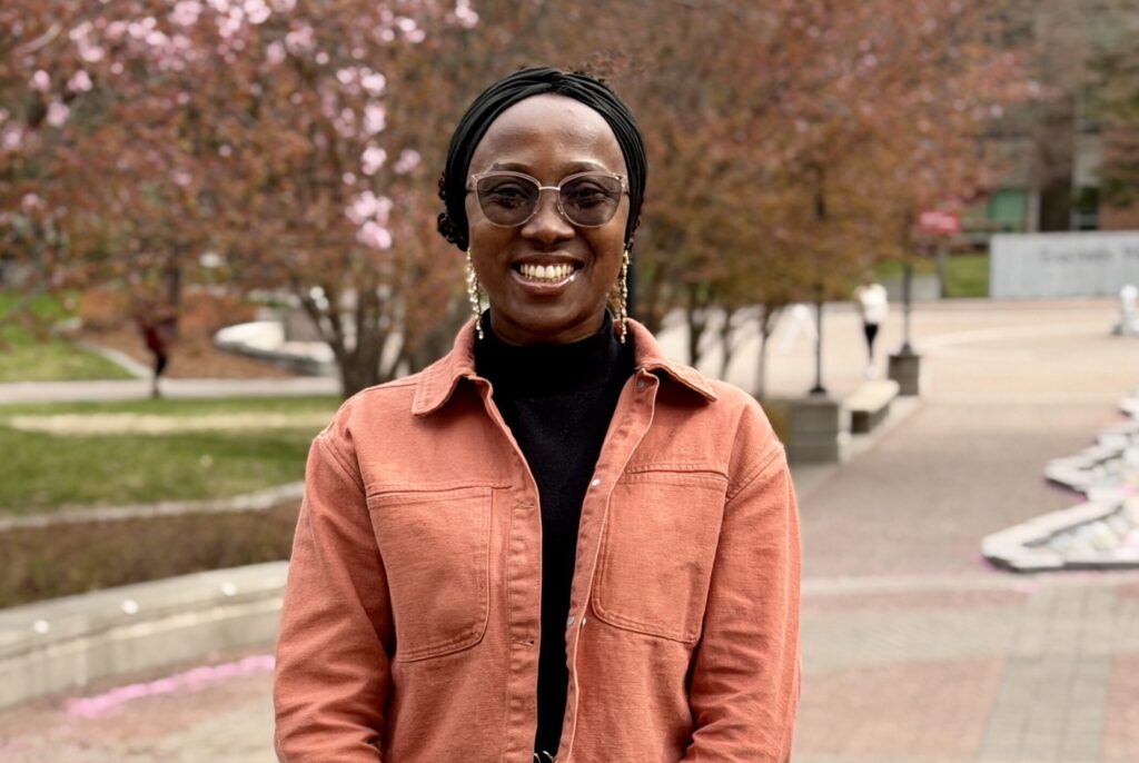 Picture of Florence near the water feature at EWU.