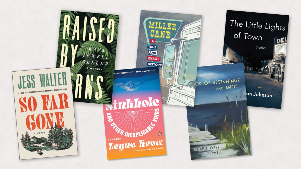 Graphic that includes pictures of covers of six books written by EWU Fine Writing faculty and alumni.