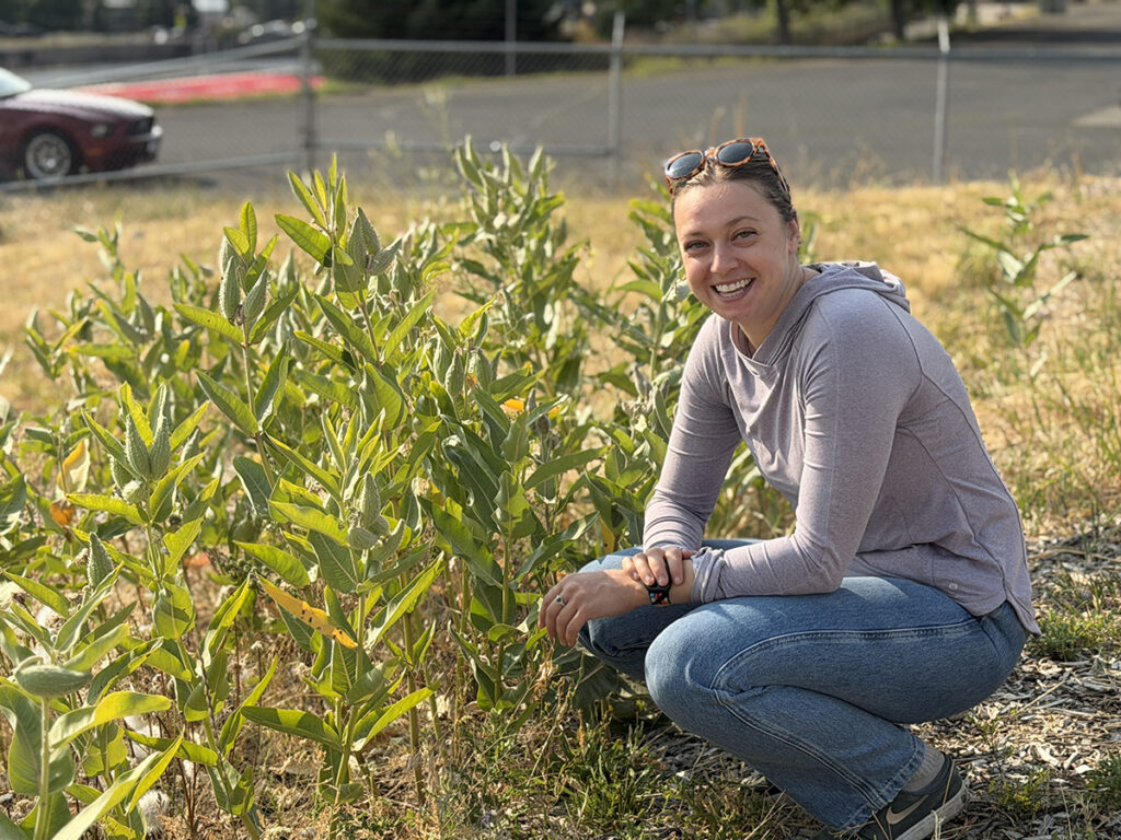 Erin Endres in the outdoor seed garden.